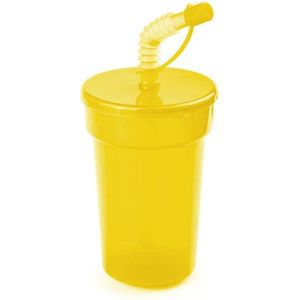 Set van 5x Stuks Afsluitbare Drinkbekers Geel 400 ml met Rietje - Sport Bekers/Limonade Bekers
