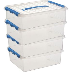 10x Sunware Q-Line opberg boxen/opbergdozen 12 liter 38 x 30 x 12 cm kunststof - A4 formaat opslagbox - Opbergbak kunststof transparant/blauw