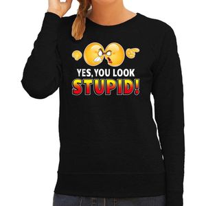 Funny emoticon sweater Yes you look stupid zwart voor dames - Fun / cadeau trui