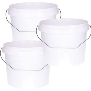 Set van 3x Emmer met handvat - Wit - 5,8 liter - Kunststof/plastic emmer/verfemmer met metalen hengsel/handvat