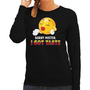 Funny emoticon sweater Sorry mister i got taste zwart dames