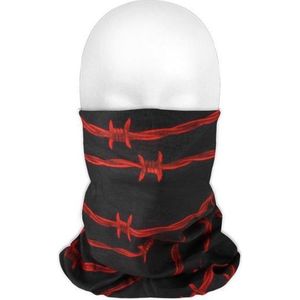 Multifunctionele morf sjaal zwart met rood prikkeldraad