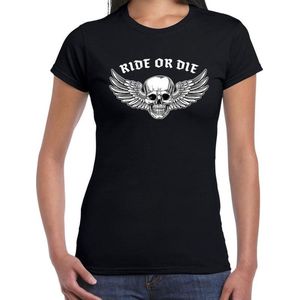 Ride or die fashion t-shirt motorrijder zwart voor dames - Feestshirts