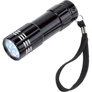 1x stuks kleine 9x LED krachtige zaklamp in het zwart van 9.5 cm - incl. batterijen en koordje