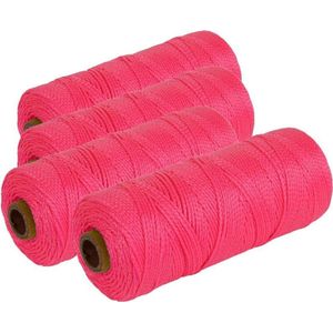 4x Touw uitzetdraad/uitzetkoord roze 1,5 mm x 200 m