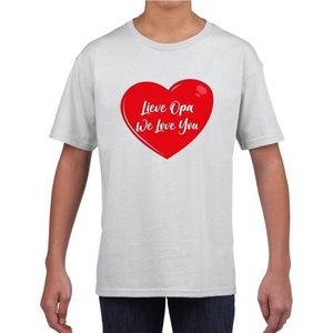 Lieve opa we love you t-shirt wit met rood hartje voor kinderen