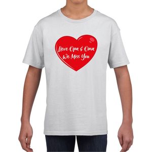 Lieve opa en oma we miss you t-shirt wit met rood hartje voor kinderen - jongens en meisjes - t-shirt / shirtje 110/116