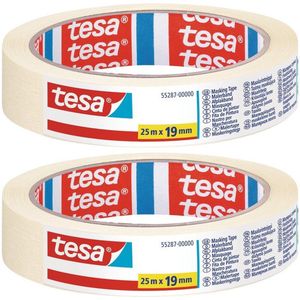Set van 2x Afplaktape/schilderstape 19 mm x 25 m - Verf afplakband/tape - Maskeertape - Tesa Masking tape