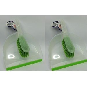 2x Stoffer en blik wit/groen 32 cm - kunststof - voordelige huishoudelijke producten