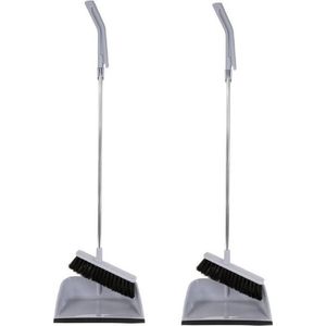 2x Luxe mariaset / stoffer en blik met lange metalen steel 90 cm - schoonmaakspullen / veegset