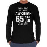 Awesome 65 year geweldige cadeaushirt long sleeves zwart heren - Verjaardag cadeau