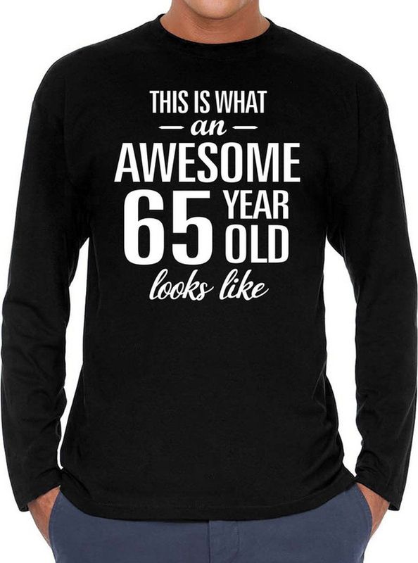 Awesome 65 year geweldige cadeaushirt long sleeves zwart heren - Verjaardag cadeau