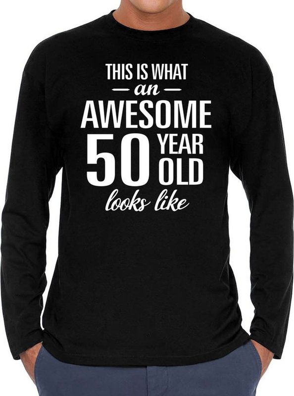 Awesome year geweldige jaar Abraham cadeaushirt long sleeves zwart heren - Verjaardag cadeau