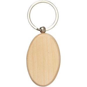 30x Houten sleutelhanger ovaal met metalen ring 6 cm