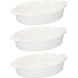 3x Ovale ovenschalen keramiek wit 31 cm - Braadsledes/ovenschalen