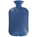 Set van 2x stuks warm/heet water bed/bank kruiken blauw ruit/ribbel 2 liter - Warmwaterkruiken