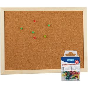 Prikbord/Memobord Naturel Kurk Inclusief 40 Gekleurde Punaises 40 X 30 cm