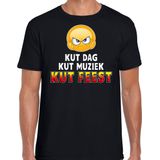 Funny emoticon t-shirt Kut dag kut muziek kut feest zwart voor heren - Fun cadeau shirt