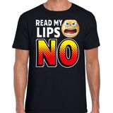 Funny emoticon t-shirt Read my lips NO zwart voor heren - Fun cadeau - Foute party kleding
