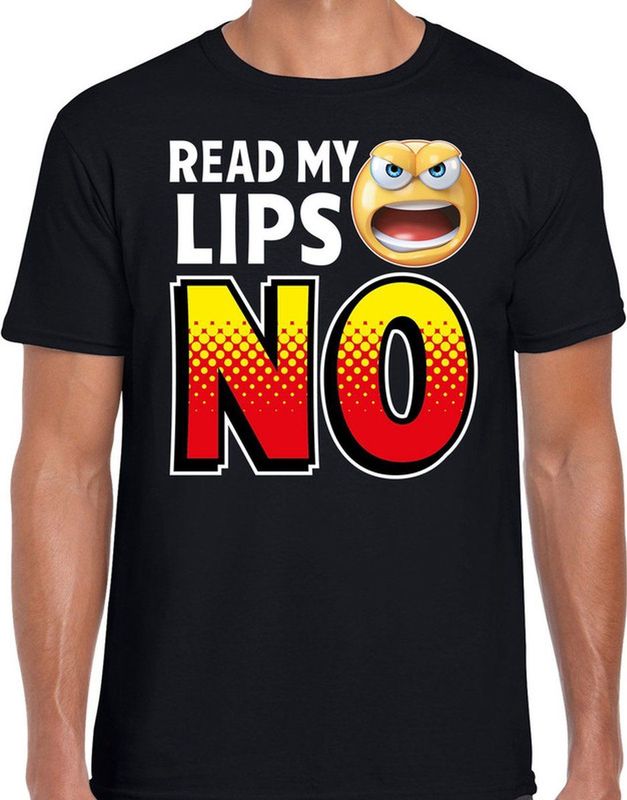 Funny emoticon t-shirt Read my lips NO zwart voor heren - Fun cadeau - Foute party kleding