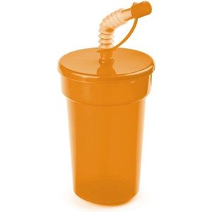 Afsluitbare drinkbekers oranje 400 ml met rietje - sport bekers/limonade bekers - peuters/kinderen