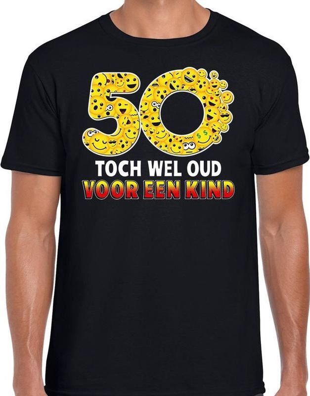 Funny emoticon t-shirt 50 Toch wel oud voor een kind zwart voor heren - Fun / cadeau shirt voor Abraham / 50e verjaardag