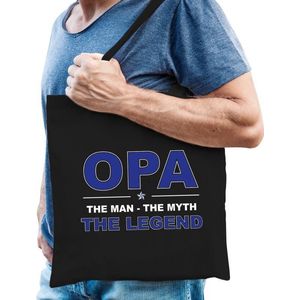 Opa the man the myth the legend katoenen tas zwart voor heren - cadeau / verjaardag tassen - kado /  tasje / shopper