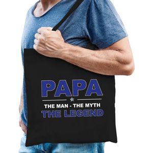 Papa the man the myth the legend katoenen tas zwart voor heren - Vaderdag / verjaardag - kado /  tasje / shopper