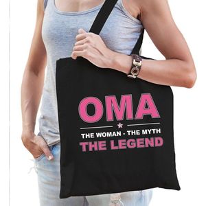 Oma the woman the myth the legend katoenen tas zwart voor dames - cadeau / verjaardag tassen - kado /  tasje / shopper