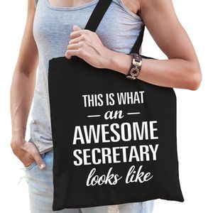 Awesome secretary / geweldige secretaris cadeau katoenen tas zwart voor dames - kado tas /  beroepen / tasje / shopper