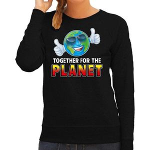 Funny emoticon sweater Together for the planet zwart dames