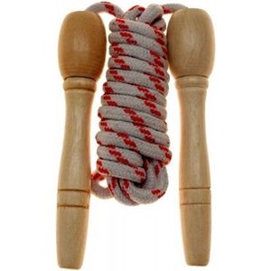 Springtouw wit/rood 230 cm met houten handvatten speelgoed - Buitenspeelgoed - Sportief speelgoed voor kinderen en volwassenen