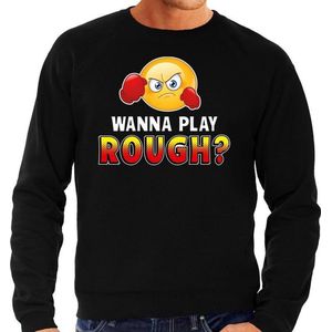 Funny emoticon sweater Wanna play rough zwart heren - Feesttruien