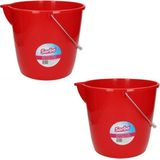 Sorbo mop/schoonmaak emmer - 2x - rood - 12 liter - emmer met maataanduiding en schenktuit - Emmers