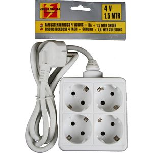 2x Stekkerdoos 4-voudig vierkante wit - 1,5 meter - Met randaarde - Vierkante witte stekkerdozen - Verlengsnoeren/verlengkabels