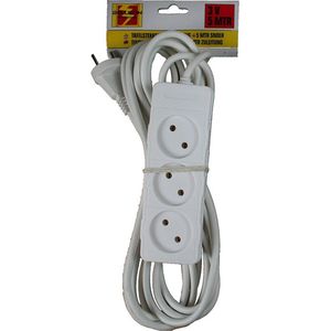 3x Stekkerdoos 3-voudig Wit - 5 Meter - Witte Stekkerdozen - Verlengsnoeren/Verlengkabels