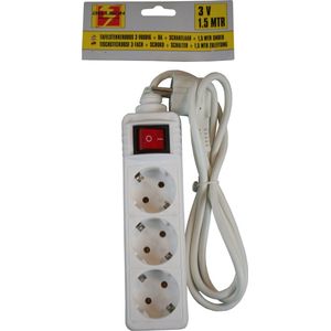 2x benson stekkerdoos - 3-voudig - wit - randaarde en schakelaar - 1,5m