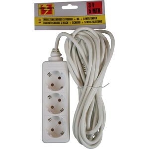 2x Stekkerdoos 3-voudig Wit - 5 Meter - Met Randaarde - Witte Stekkerdozen