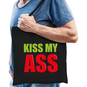 Kiss my ass cadeau tas zwart voor heren - Feest Boodschappentassen
