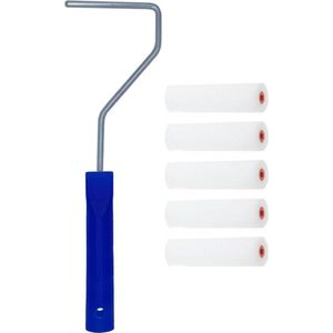5x verfrollers / schuimrollers fijn inclusief rollerbeugel - 10 cm - geschikt voor diverse soorten verf - schilderbenodigdheden