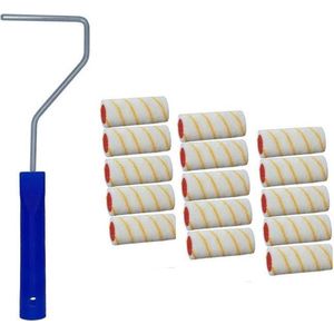 15x verfroller / vachtrollers incl rollerbeugel - 10 cm - rollers voor het schilderen van wanden en plafonds