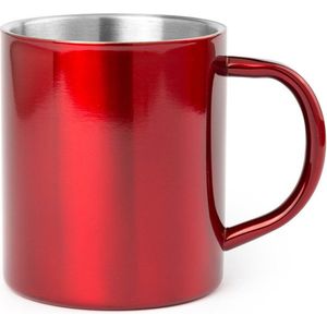 1x Drinkbeker/mok rood 280 ml - RVS - Rode mokken/bekers voor onbijt en lunch