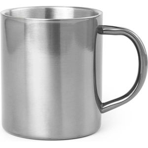1x Drinkbeker/mok zilver 280 ml - RVS - Zilveren mokken/bekers voor onbijt en lunch
