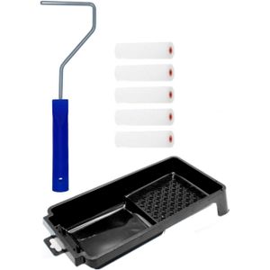 5x fijne verfrollers / schuimrollers incl verfrollerbeugel en verfbakje 10 cm