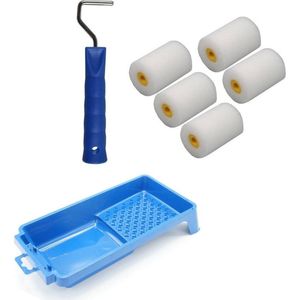 5x verfrollers / schuimrollers fijn incl rollerbeugel en verfbakje - 5 cm - geschikt voor diverse soorten verf - schilderbenodigdheden