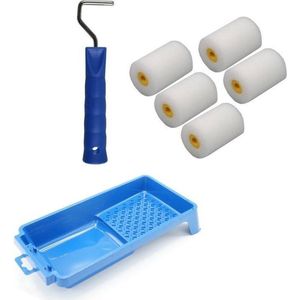 5x fijne verfrollers / schuimrollers incl verfrollerbeugel en verfbakje 5 cm
