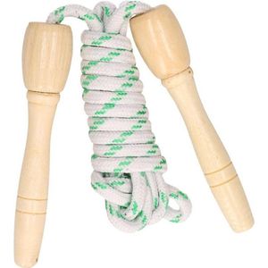 Springtouw wit/groen 230 cm met houten handvatten speelgoed - Buitenspeelgoed - Sportief speelgoed voor kinderen en volwassenen