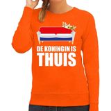 Woningsdag De Koningin is thuis sweater / trui voor thuisblijvers tijdens Koningsdag oranje dames