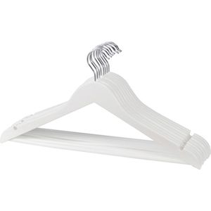 Kledinghanger - 5x - hout - wit - 45 cm - kledinghanger set - Kleding ophangen kledinghanger set