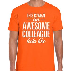 Awesome Colleague tekst t-shirt oranje heren - heren fun tekst shirt oranje